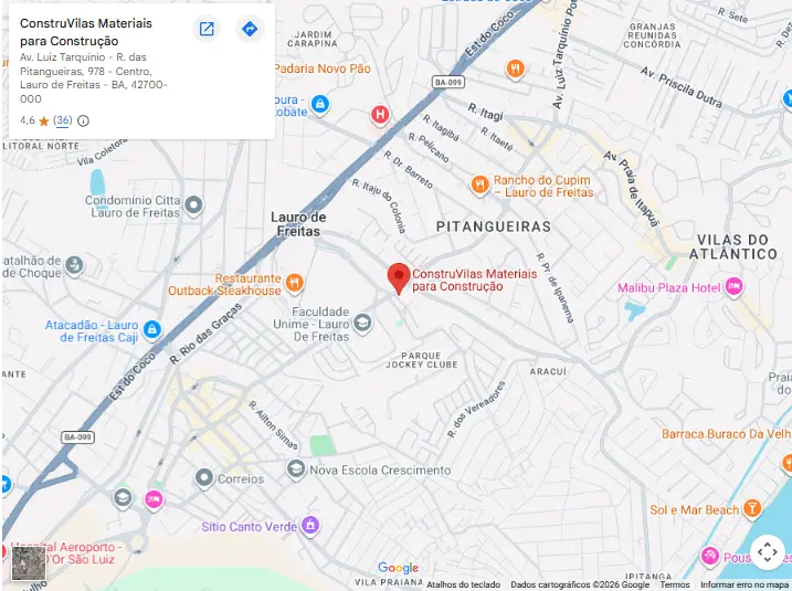 Mapa da Construvilas Materiais para Construção em Lauro de Freitas, Bahia